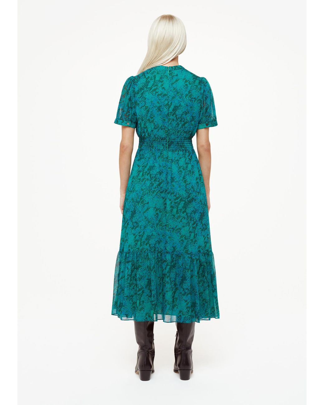 Whistles Green Petite Diagonal Snake Shirred Dress