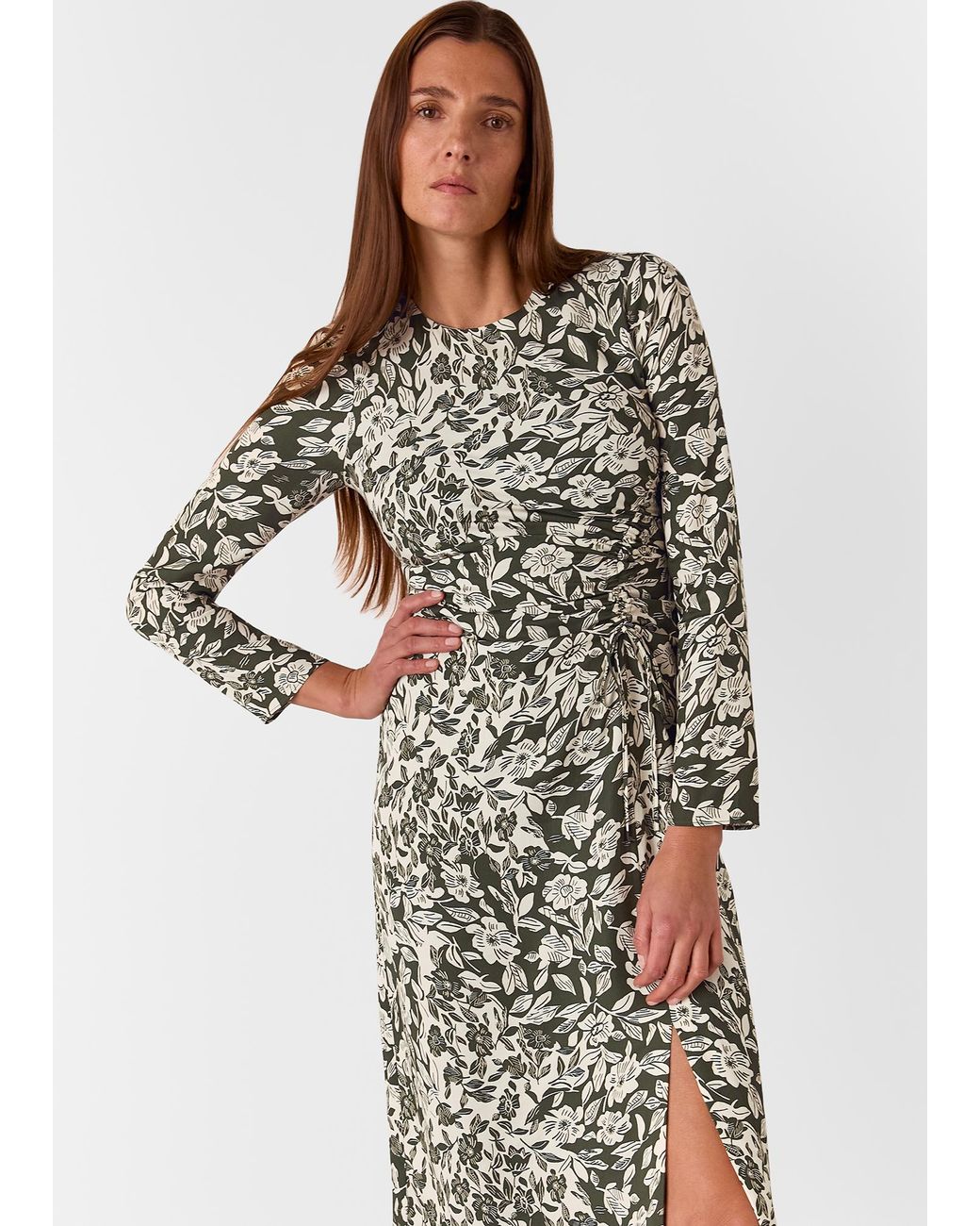 Whistles White Cut Stems Ruched Side Dress