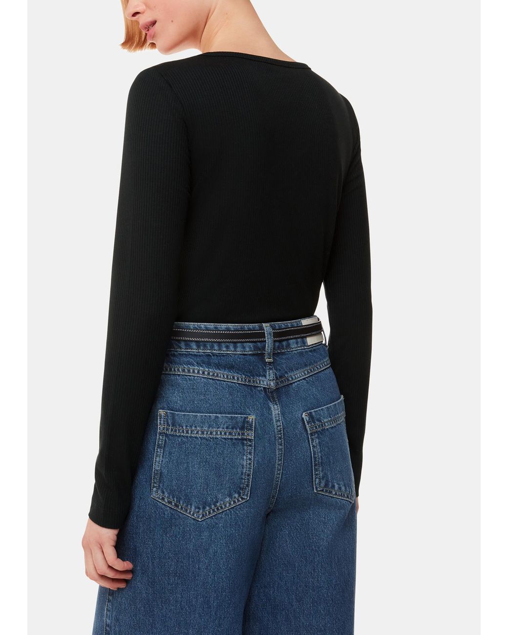 Whistles Black Ribbed Scoop Neck Top