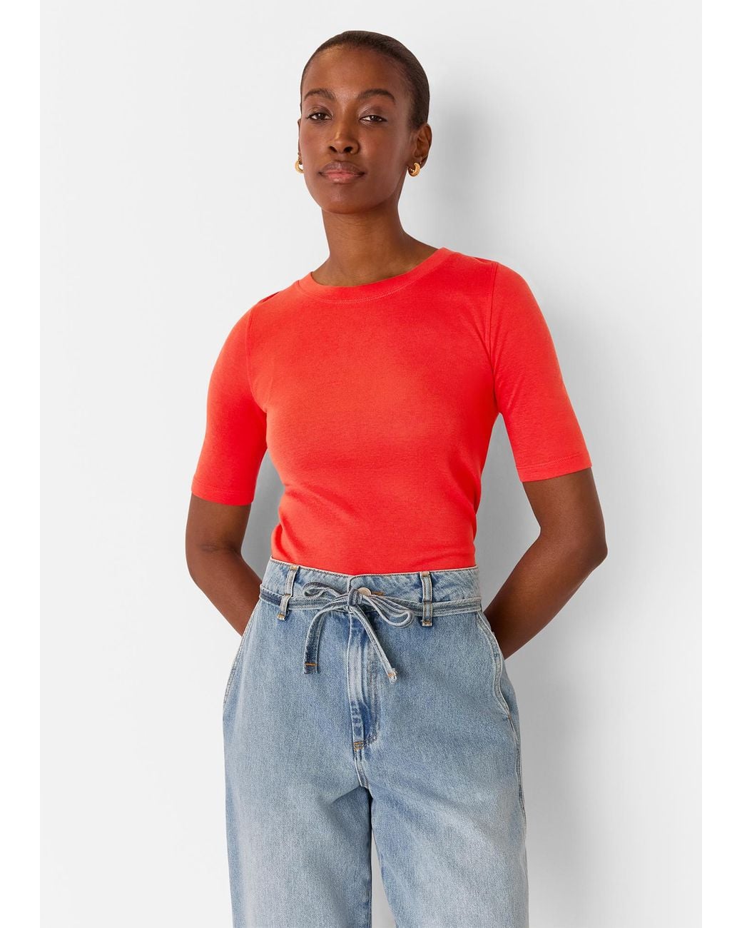 Whistles Red Slim Crew Neck Top