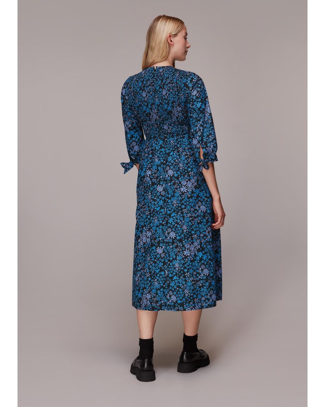 Whistles Blue Boho Floral Shirred Dress