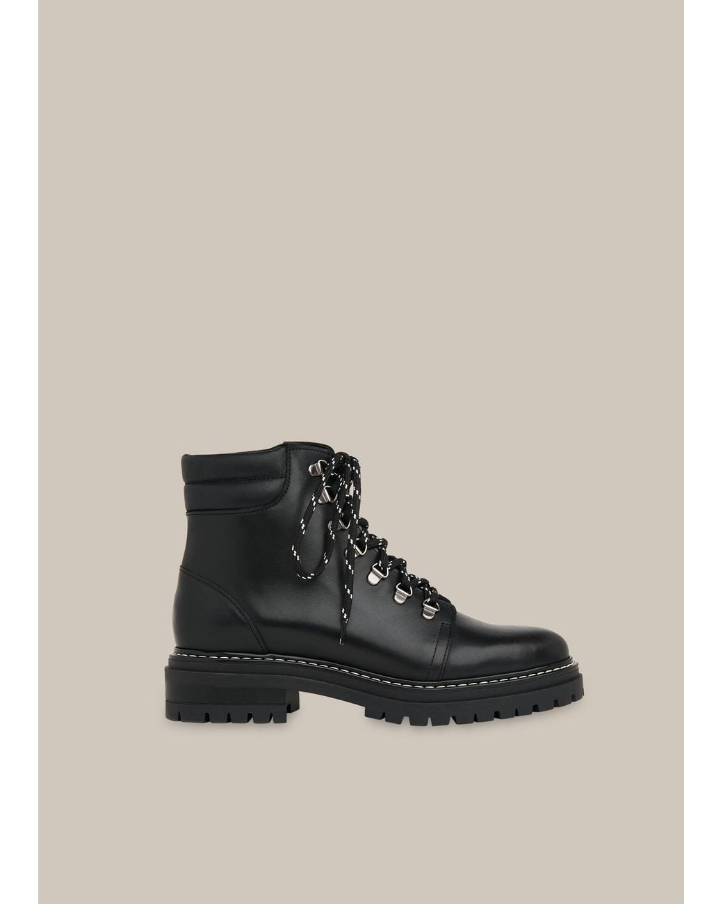 Whistles Black Amber Leather Lace Up Ankle Boots