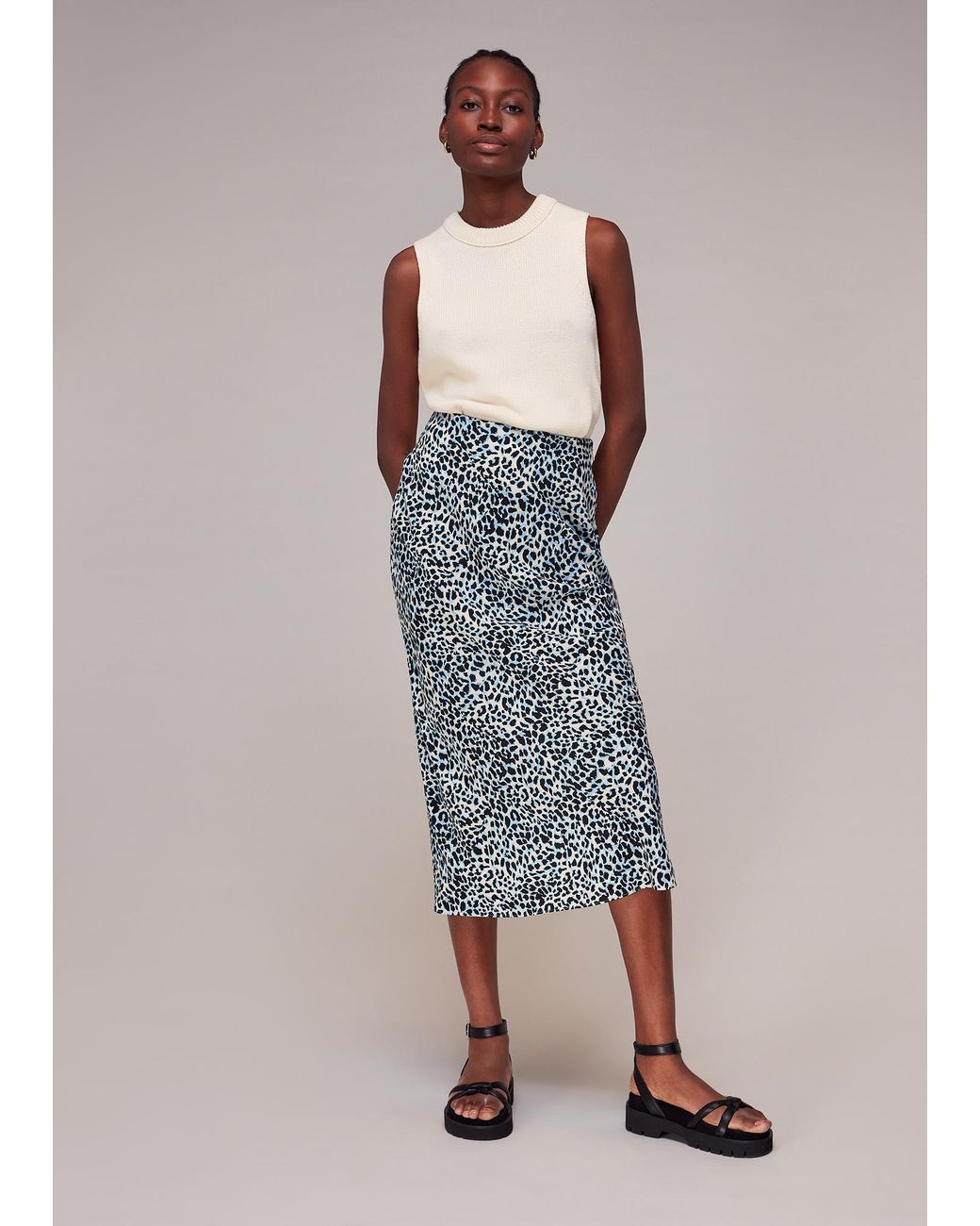 Whistles Gray Abstract Cheetah Silk Skirt