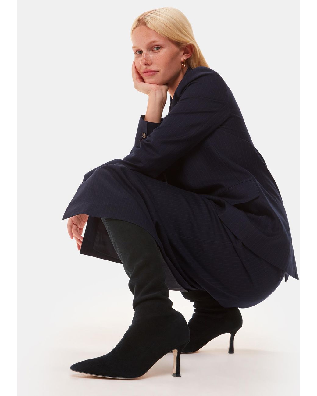 Whistles Black Hera Stretch Suede Boot