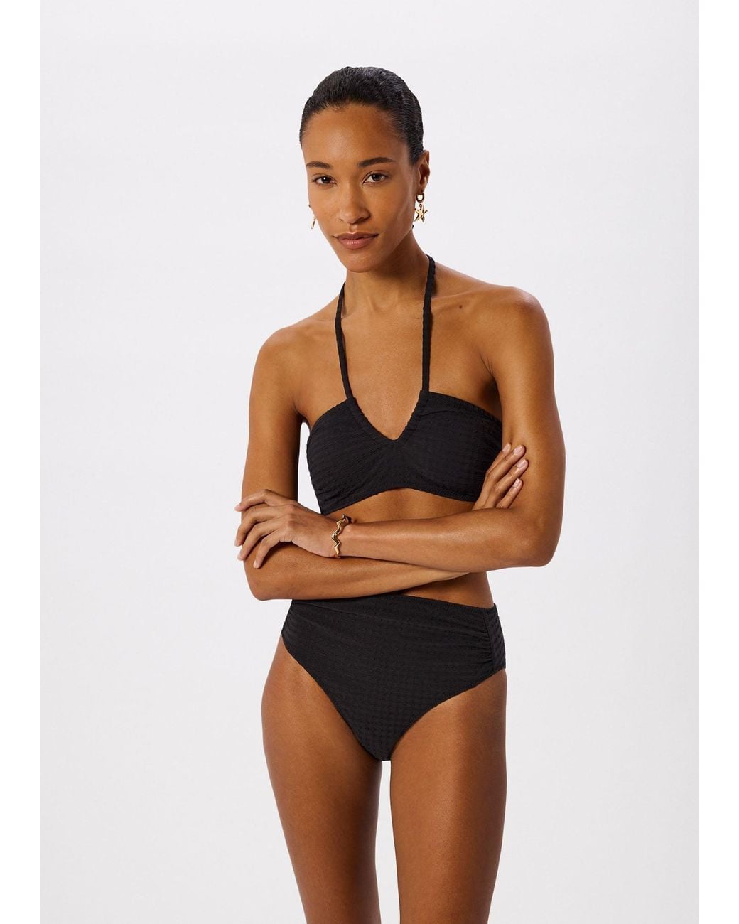 Whistles Black Textured Gingham Bikini Top