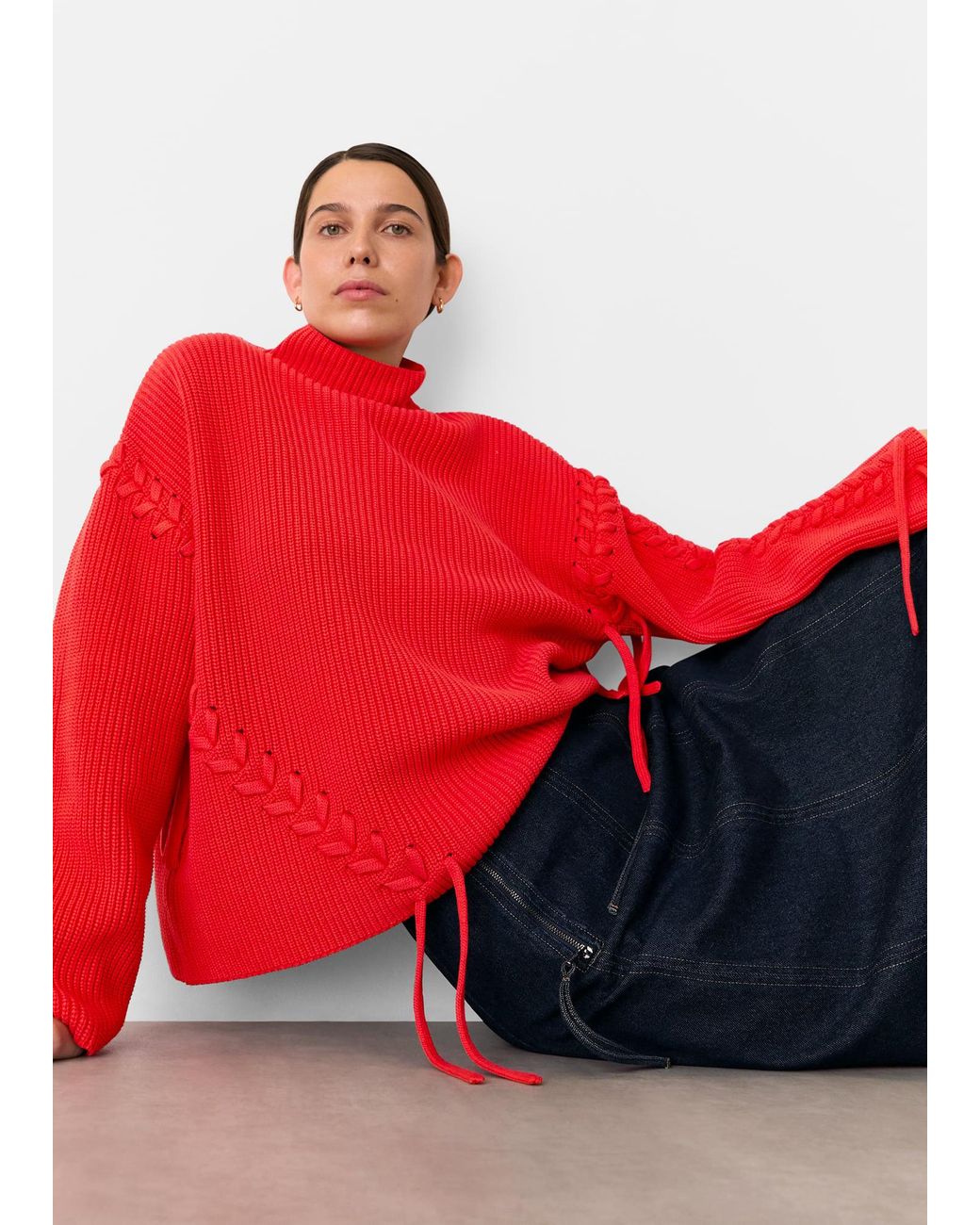 Whistles Red Lacing Detail Rib Sweater