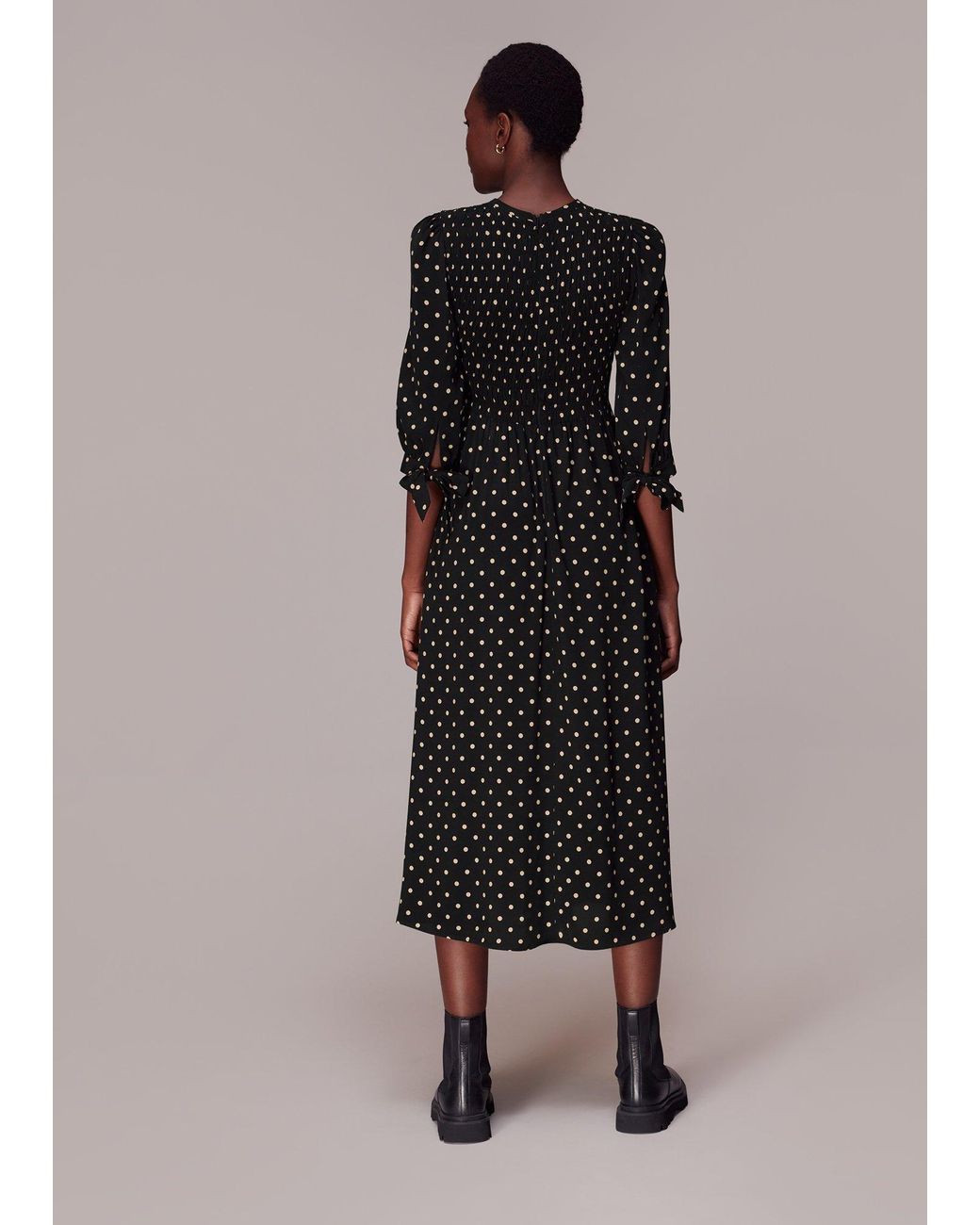 Whistles Multicolor Shirred Spot Midi Dress