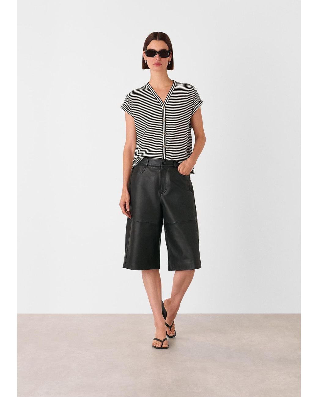Whistles Black Jilly Stripe Button Top