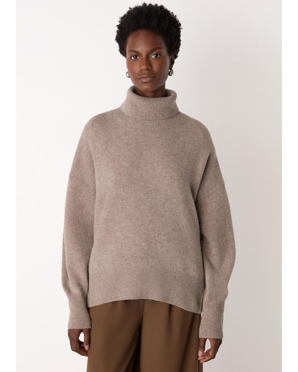 Whistles Natural Wool Roll Curved Hem Knit