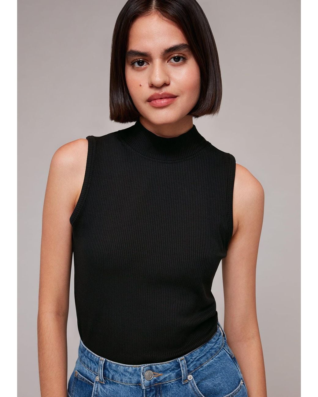 Whistles Black Ribbed Keyhole Tank