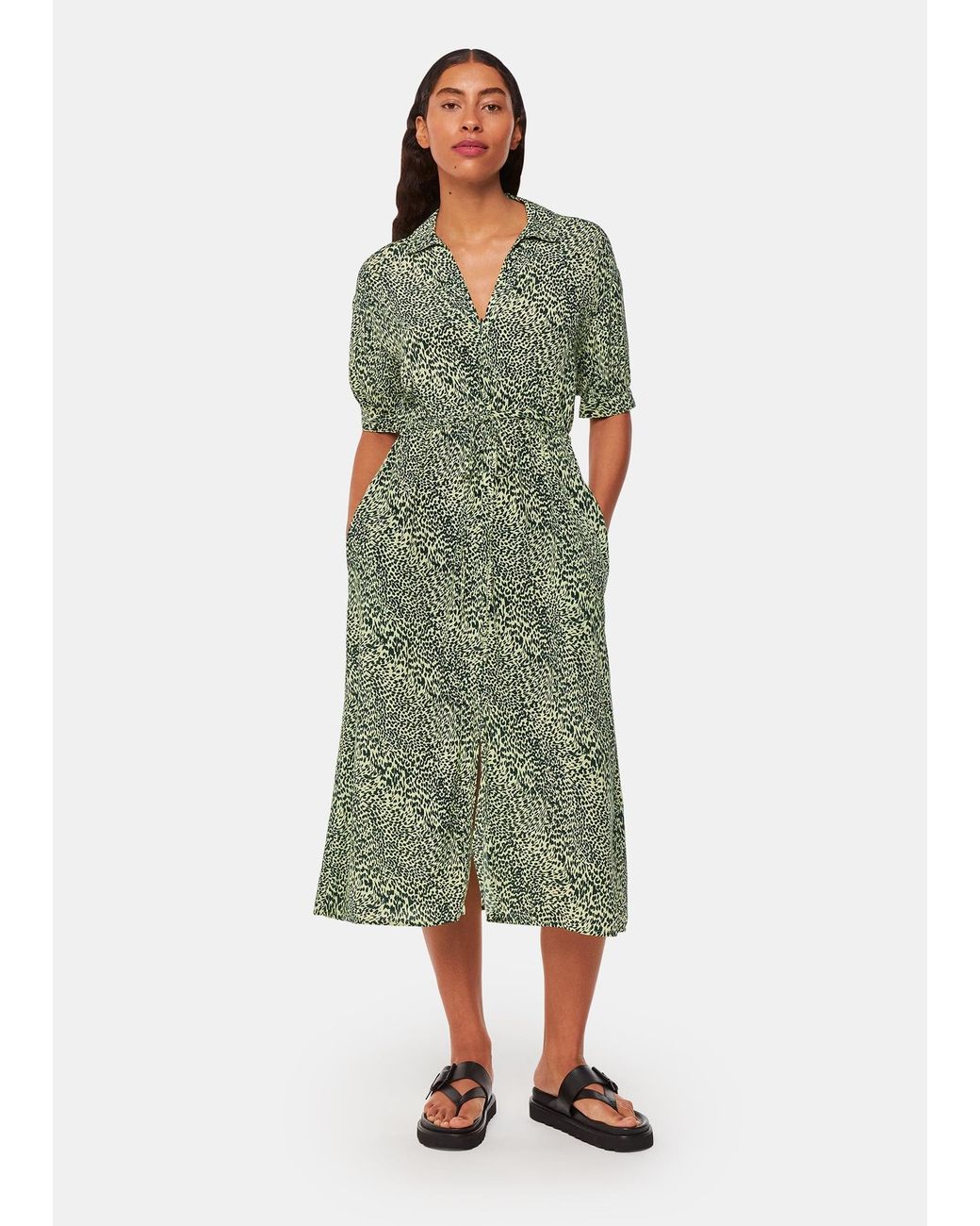 Whistles Green Diagonal Leopard Print Dress