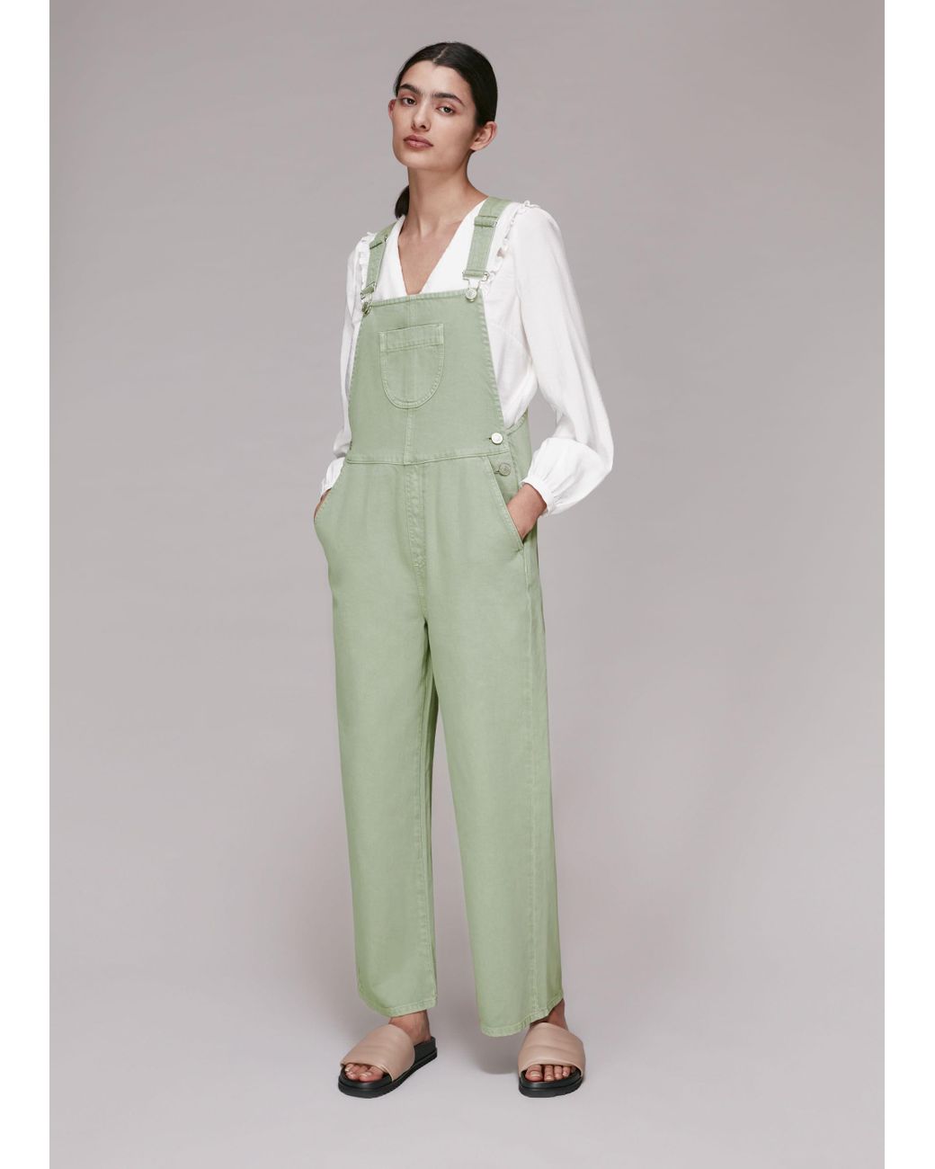 Whistles Denim Leni Dungaree in Khaki 