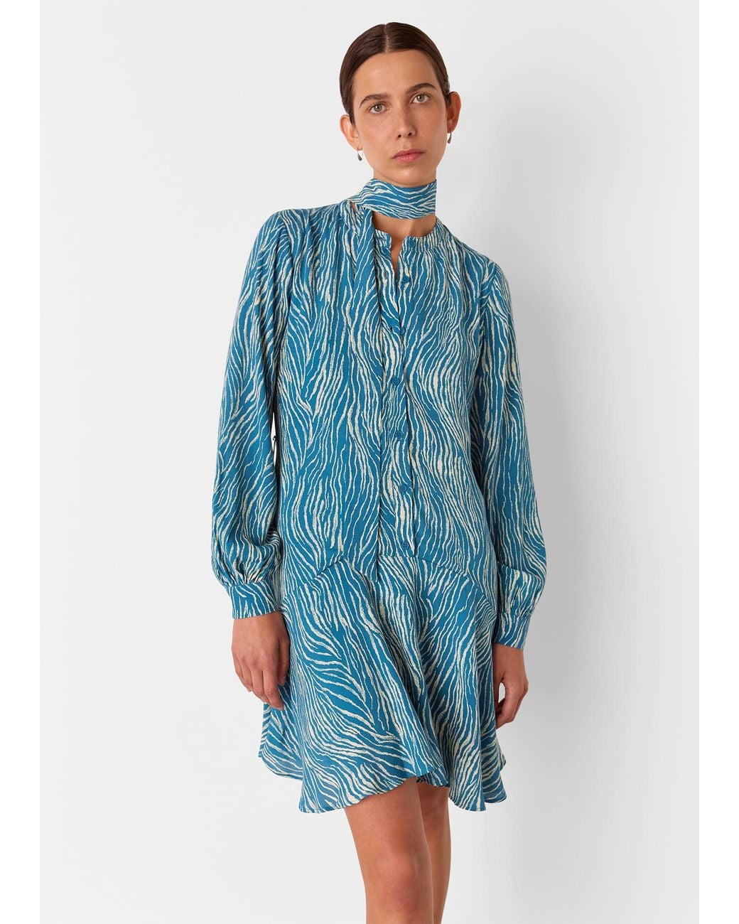 Whistles Blue Zebra Flippy Mini Dress