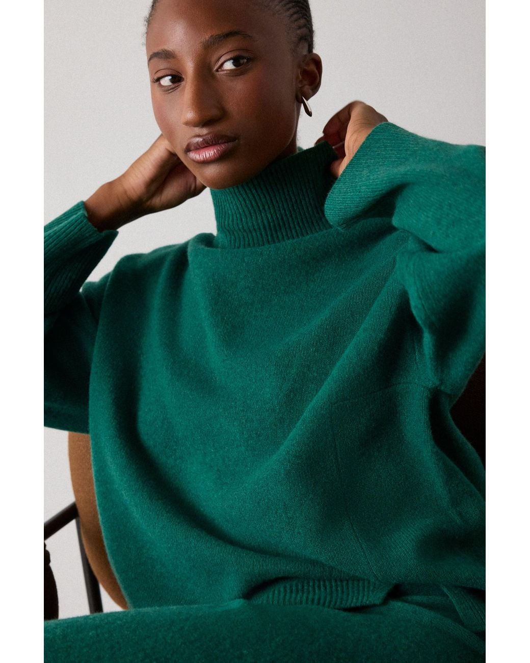 Whistles Green Wool Seam Detail Funnel Knit