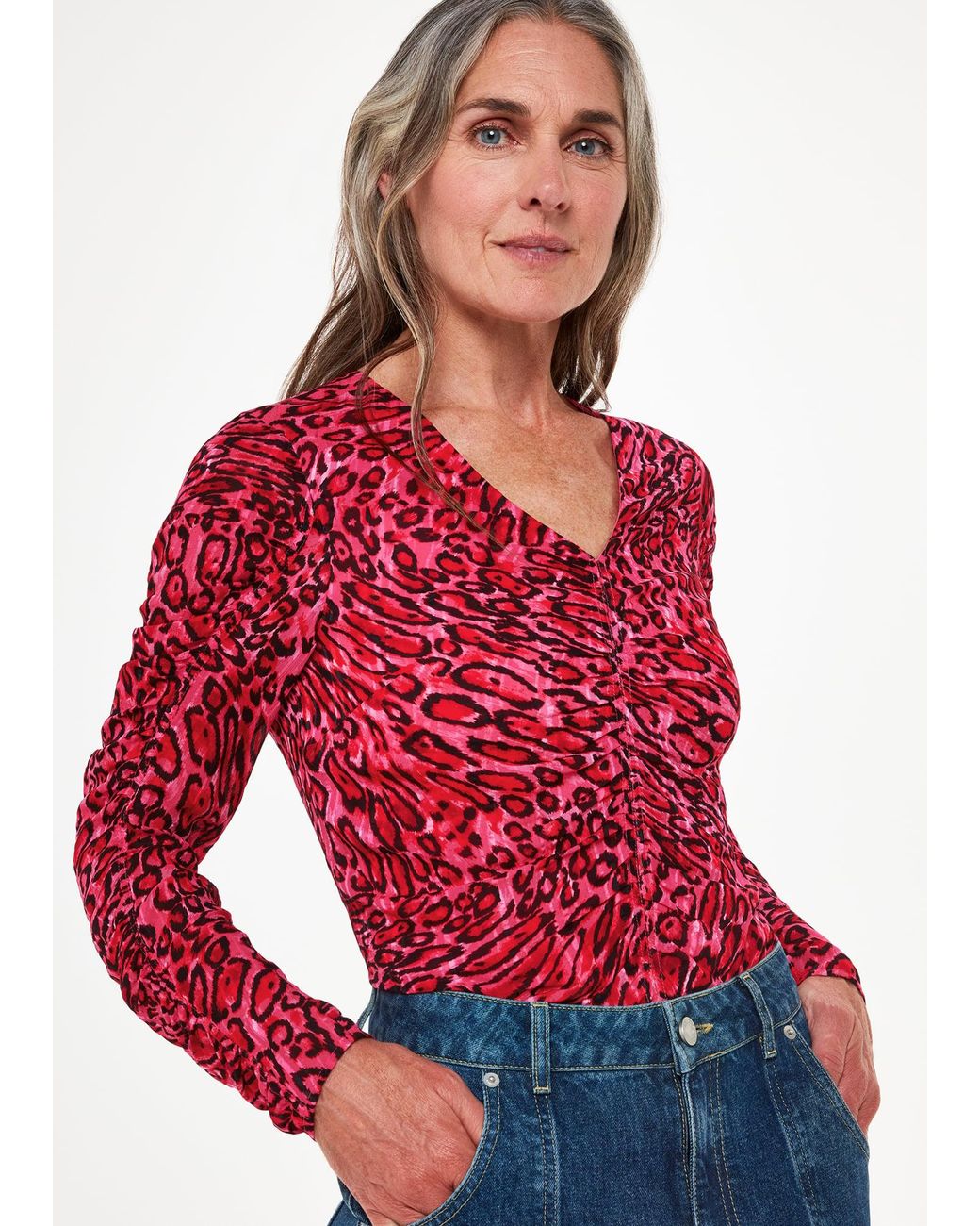 Whistles Waving Leopard Gathered Top