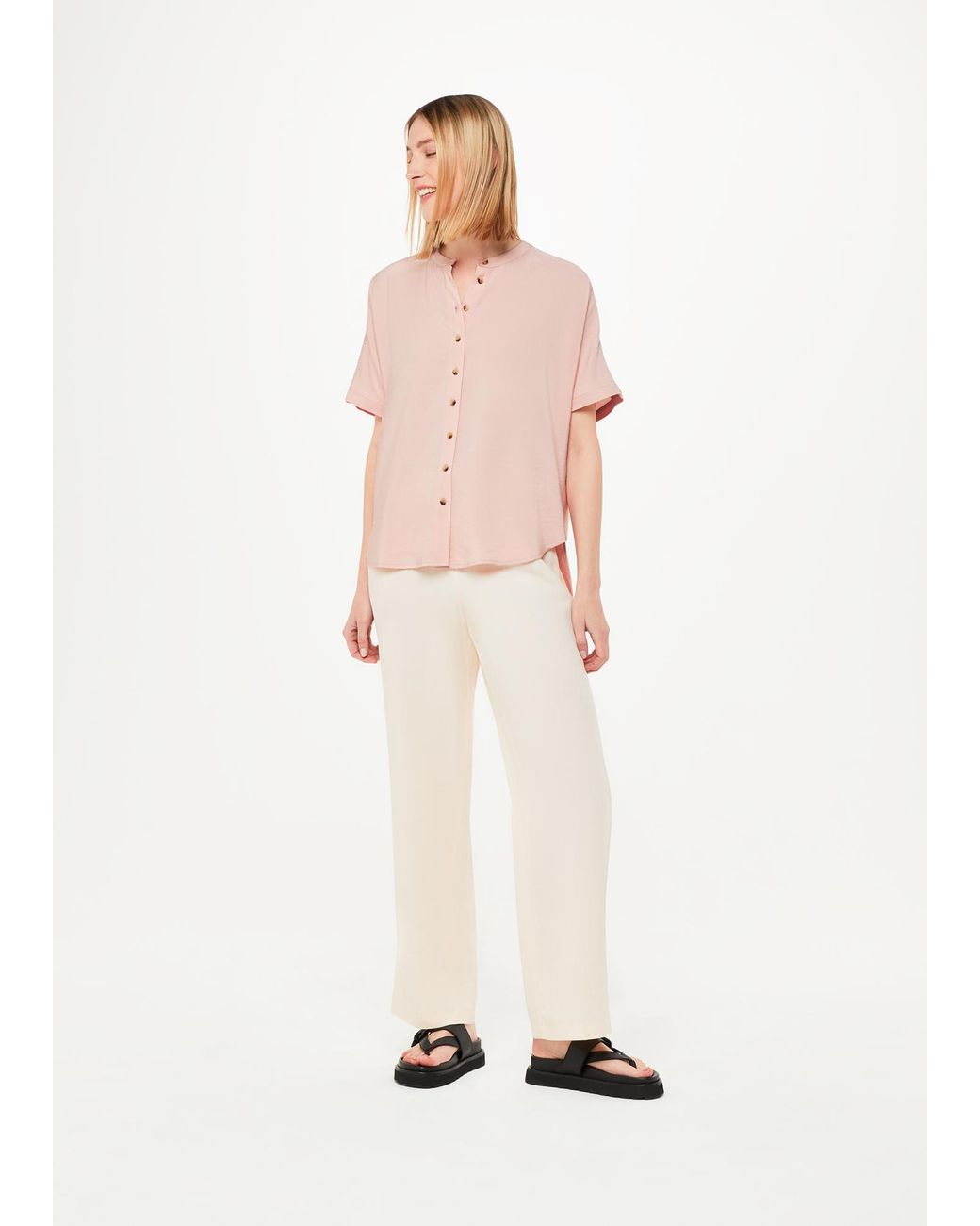Whistles Natural Maisie Shirred Sleeve Blouse