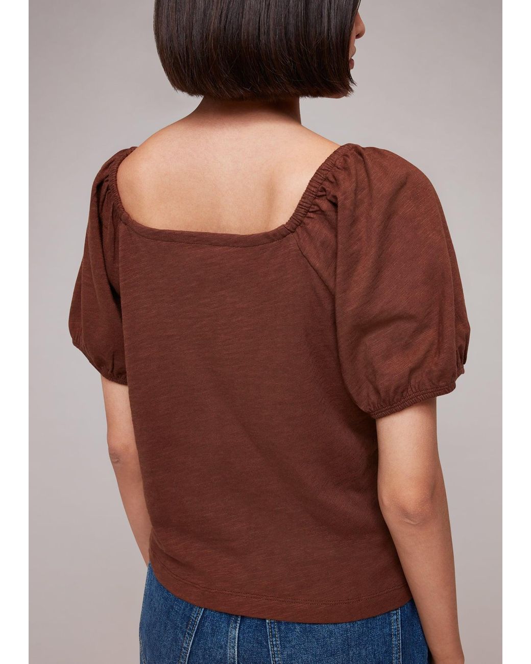 Whistles Blue Square Neck Puff Sleeve Top