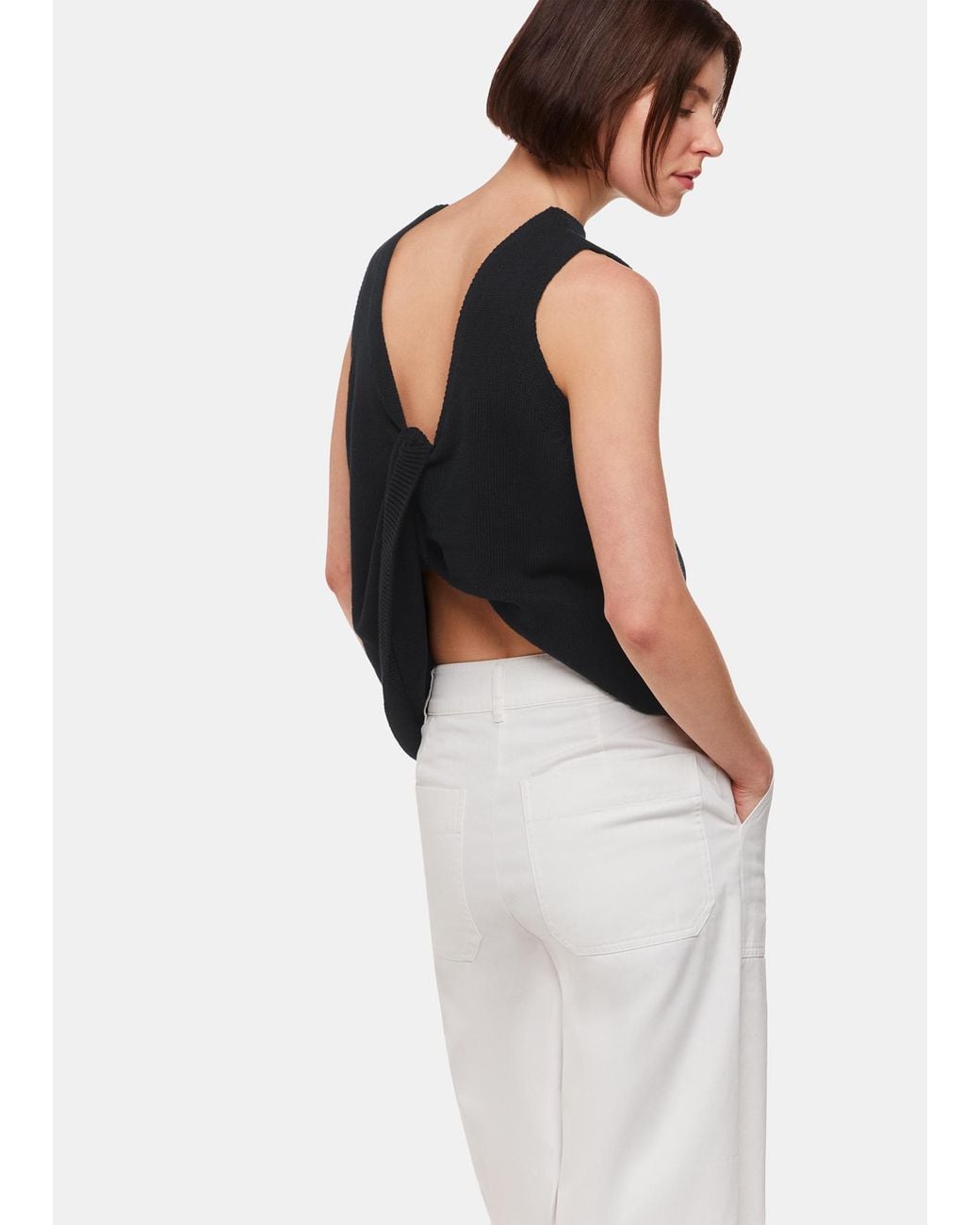 Whistles Black Twist Back Detail Tank