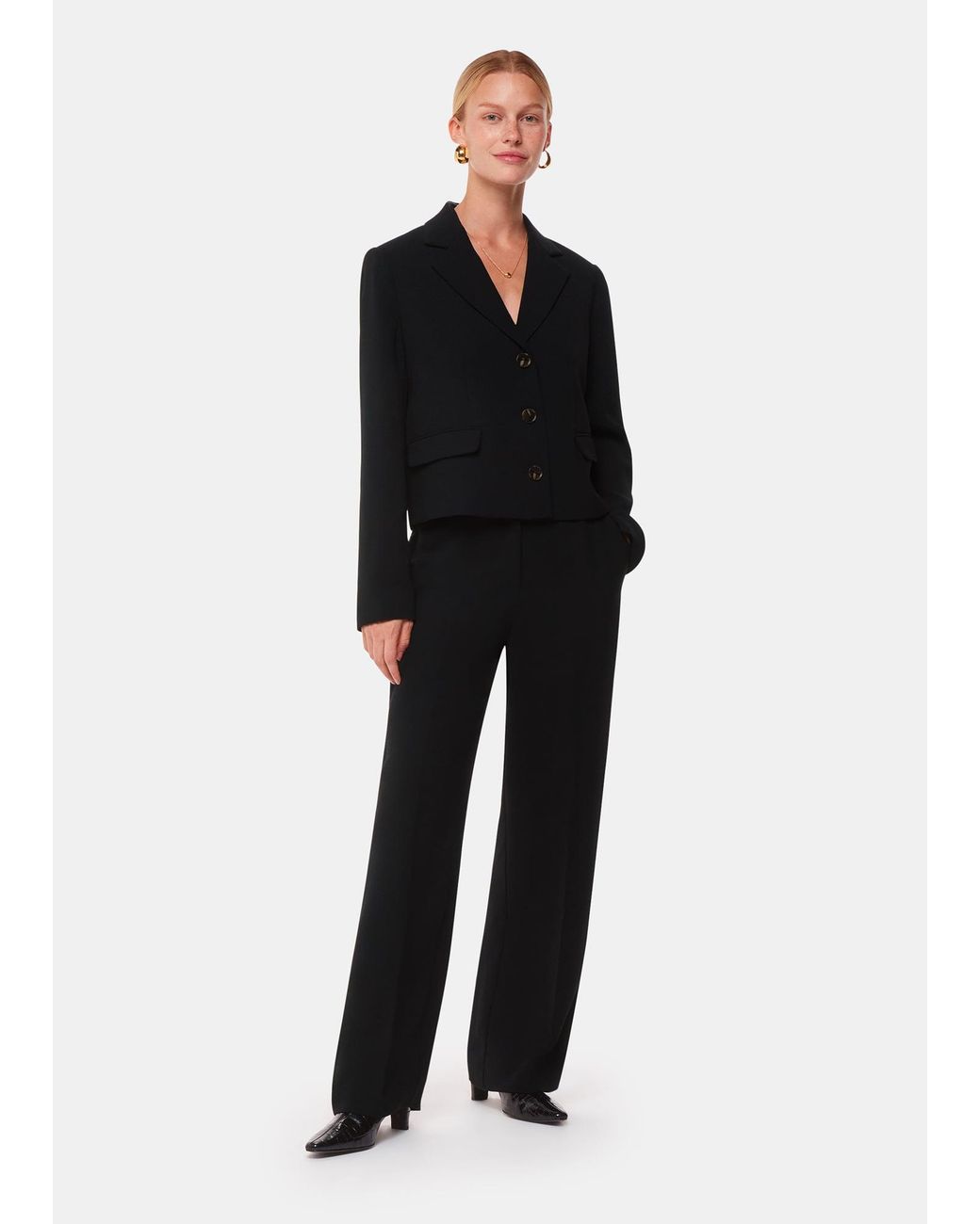 Whistles Black Tailored Short Crepe Blazer