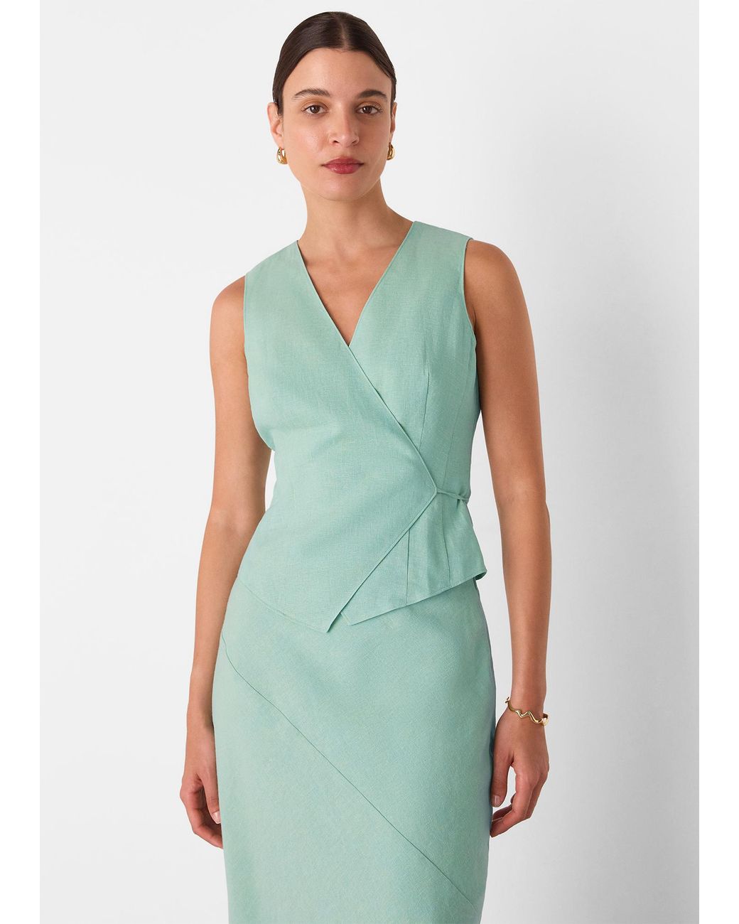 Whistles Green Wrap Front Tie Waistcoat