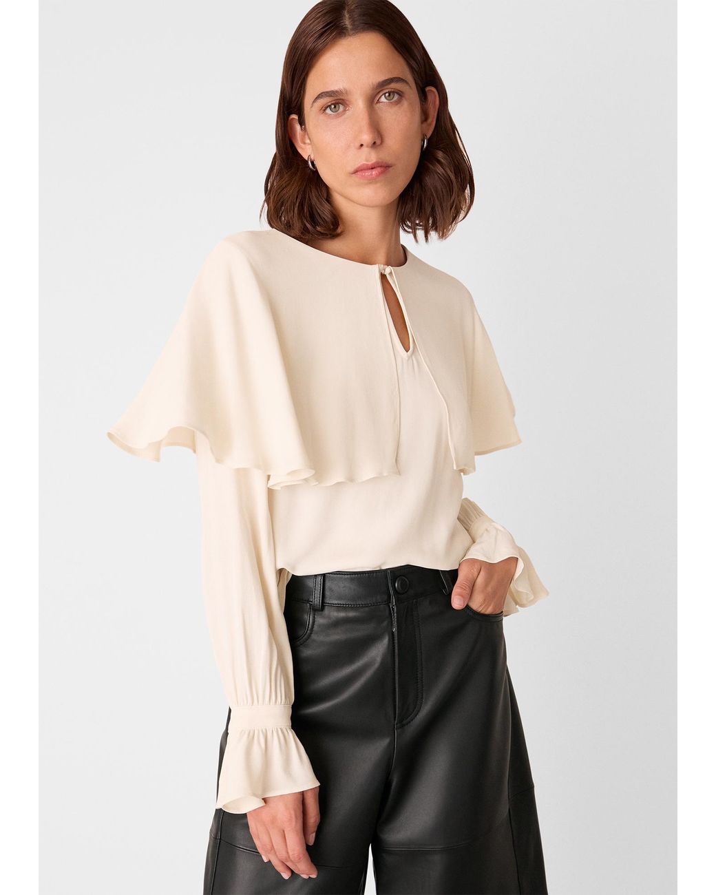 Whistles Natural Cape Detail Crepe Blouse