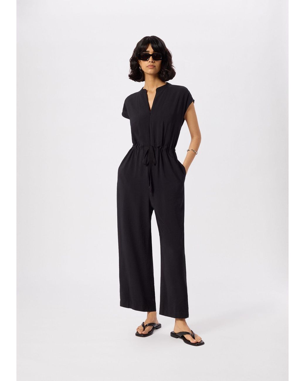 Whistles White Petite Sleeveless Drawstring Jumpsuit