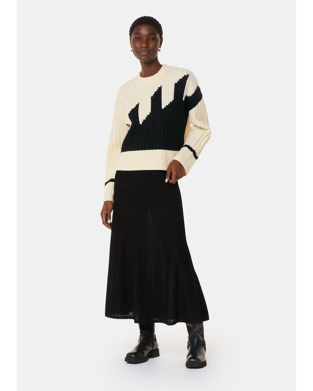 Whistles Black Graphic Intarsia Wool Knit