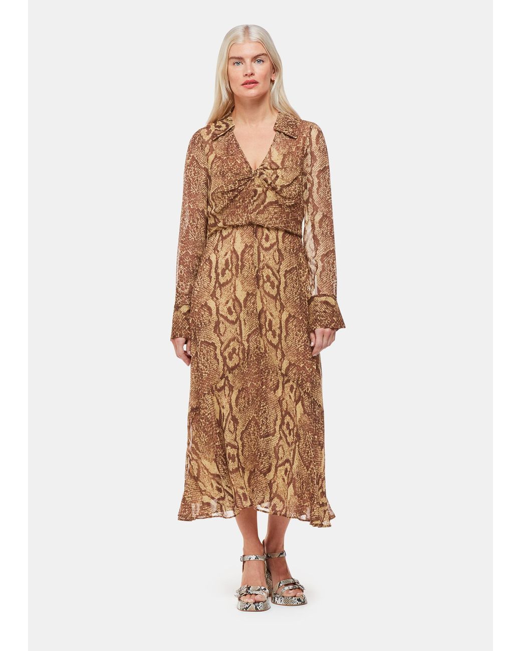 Whistles Natural Petite Serpent Print Midi Dress