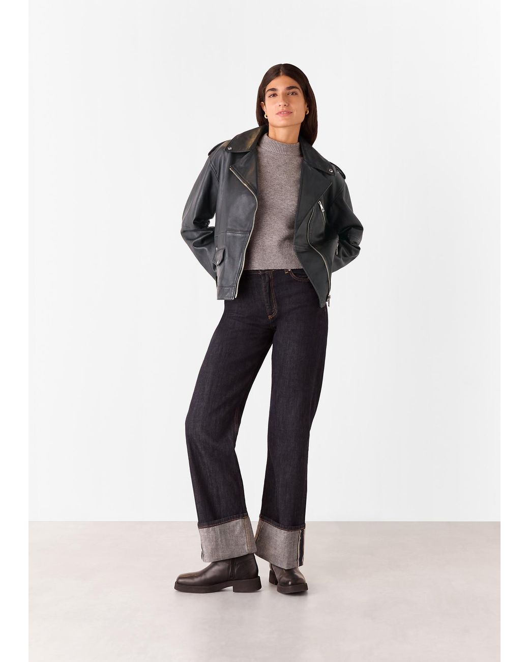 Whistles Black Freja Leather Biker Jacket