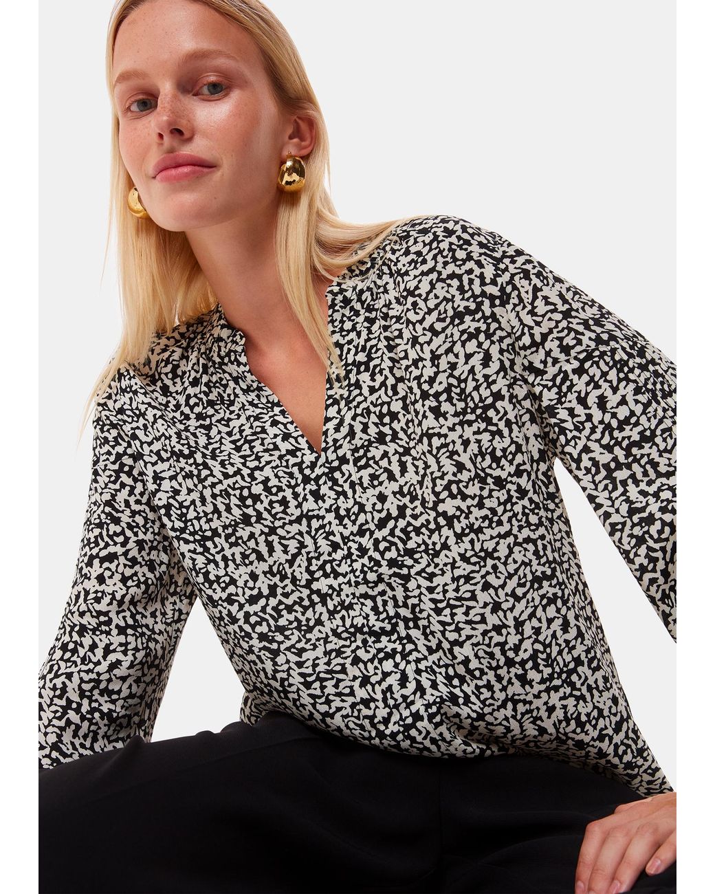 Whistles Gray Scribble Print Blouse