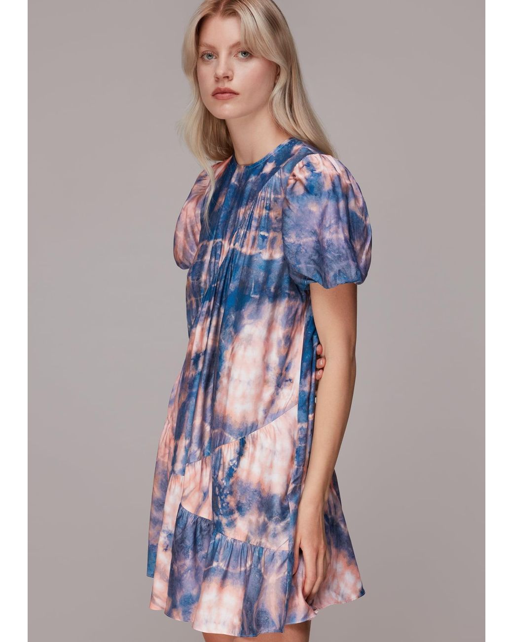 Whistles Blue Mirrored Tie Dye Trapeze Dress