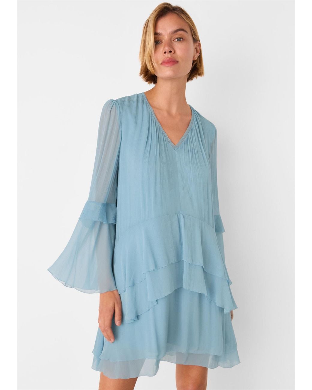 Whistles Blue Frill Boho Mini Dress