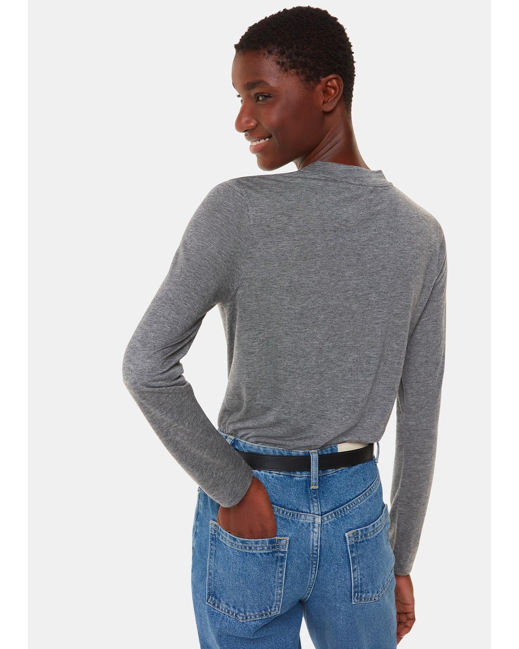 Whistles Blue Wool Blend Crew Neck Top