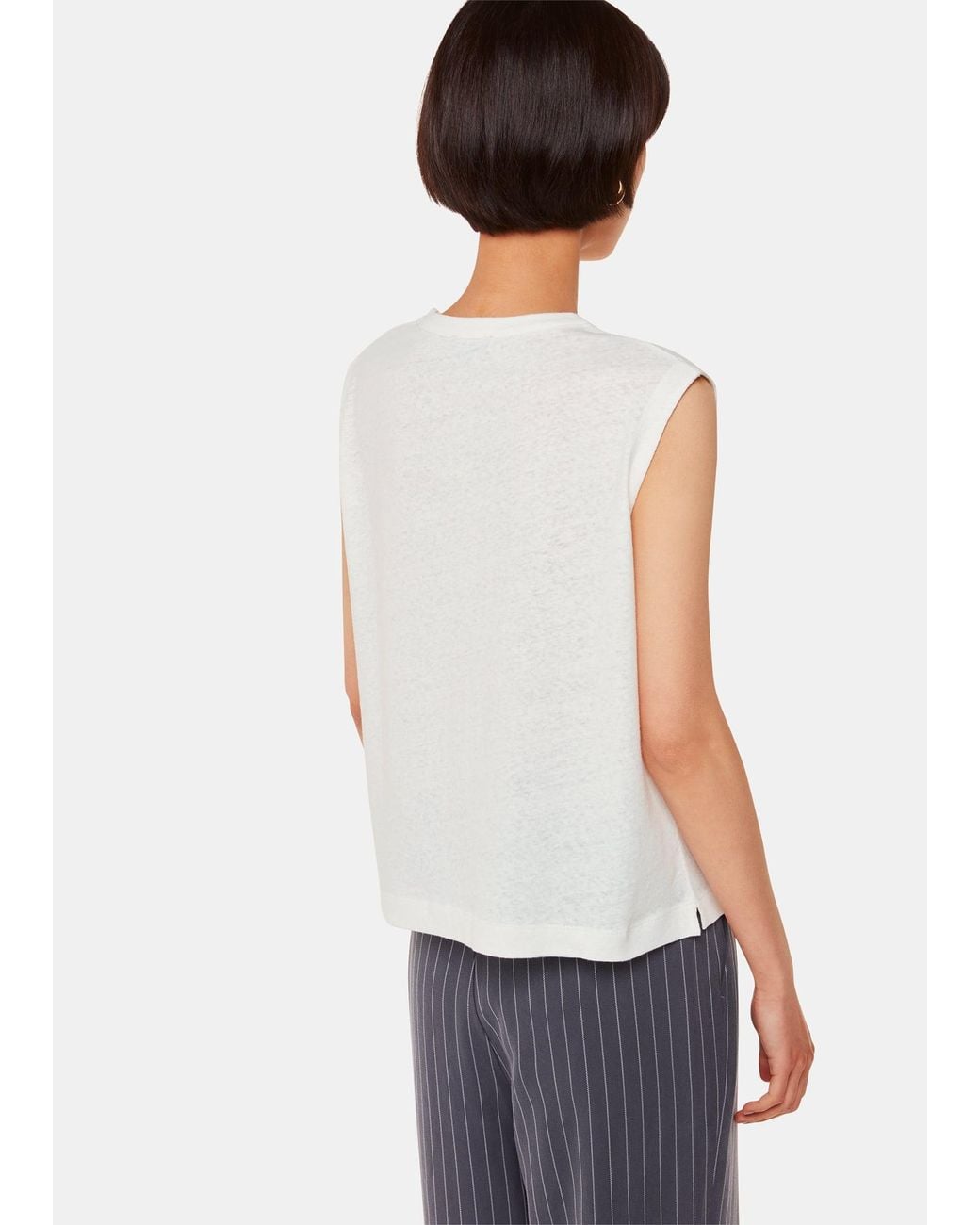Whistles White Linen Button Front Tank