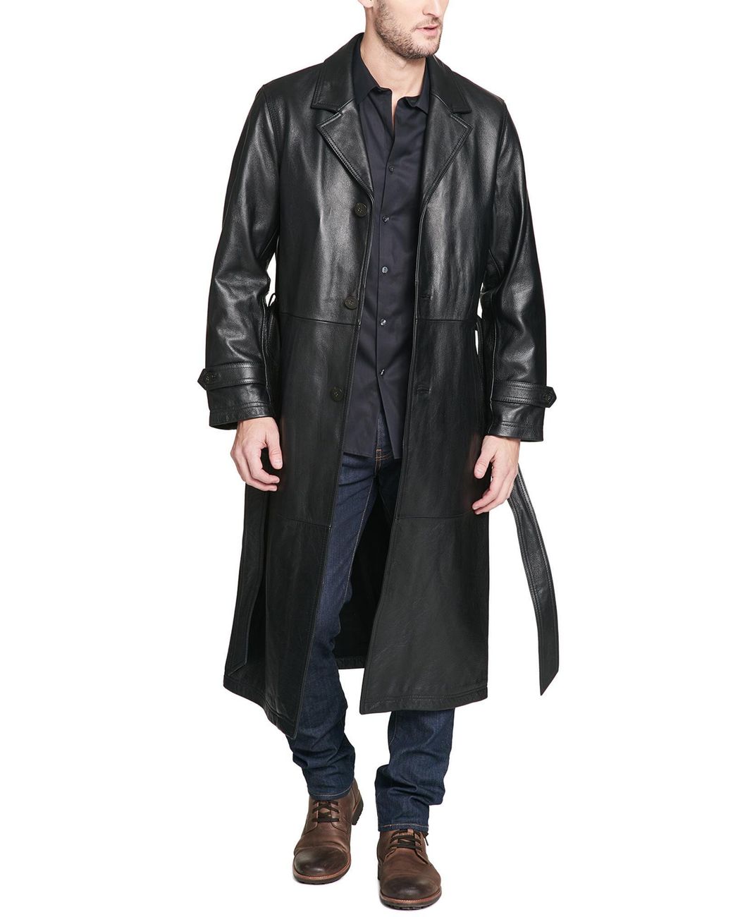 Wilsons Leather Oliver Belted Leather Trench Coat in Black for Men | Lyst
