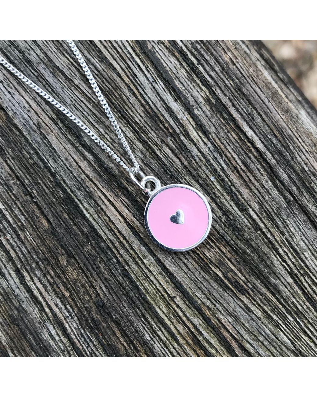 Lime Tree Design Pink Small Heart Enamel Necklace Sterling Powder