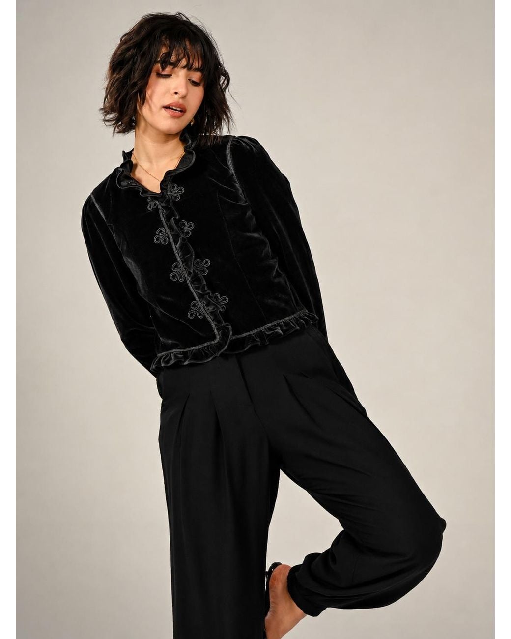Rose & Nancy Black Adeline Velvet Military Jacket