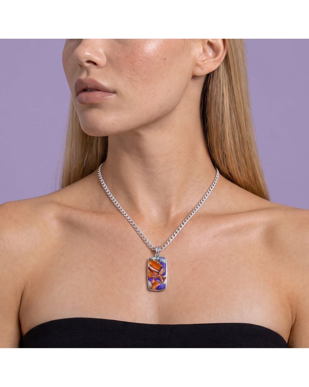 Saéa White Spiny Oyster And Lapis Mosaic Inlay Pendant Necklace On Leather Cord