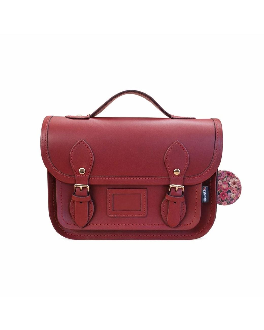 Zatchels Red Floral Lined Leather Midi Satchel