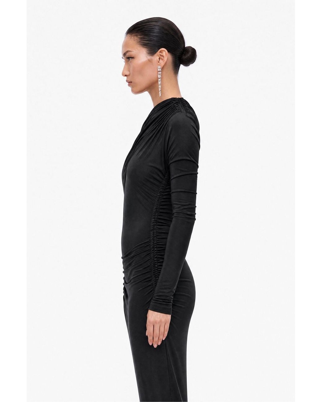 Nocturne Black Asymmetric Draped Maxi Dress