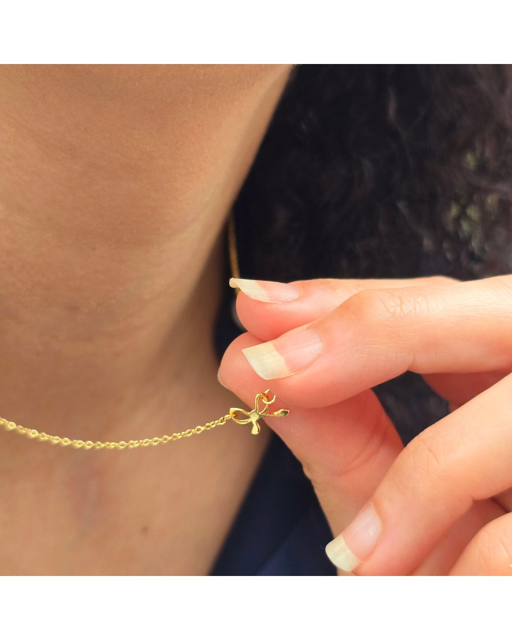 Harfi Metallic Tiny Small Bow Tie Ribbon Plated Necklace