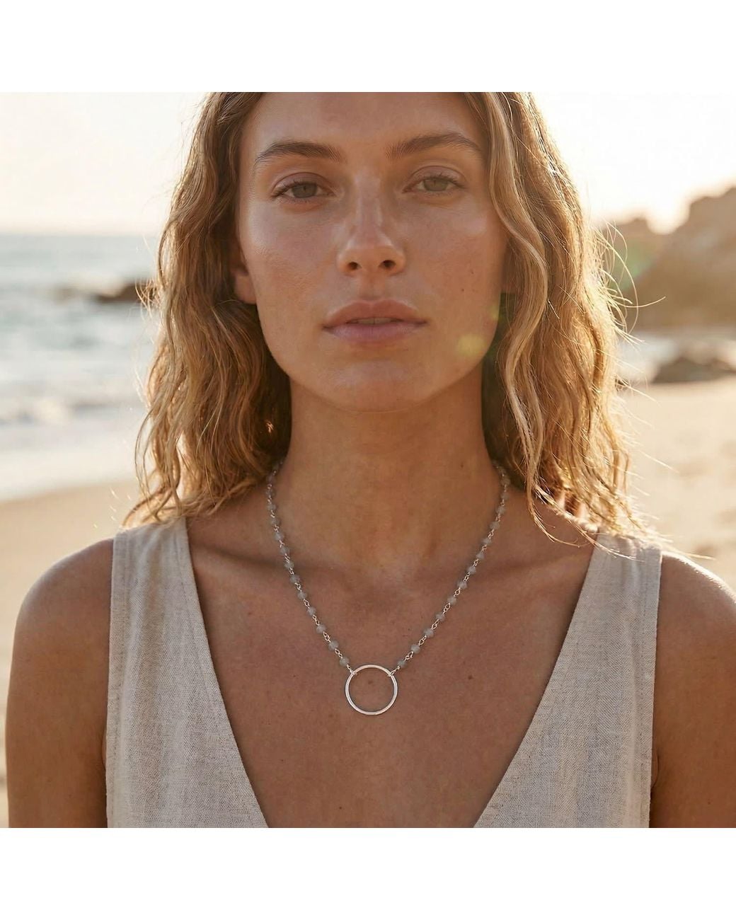 Heather Hawkins Jewelry Metallic Large Hammered Circle Necklace
