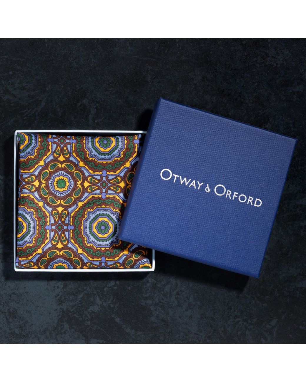 Otway & Orford Multicolor 'Whirligig' Medallion Silk Pocket Square for men