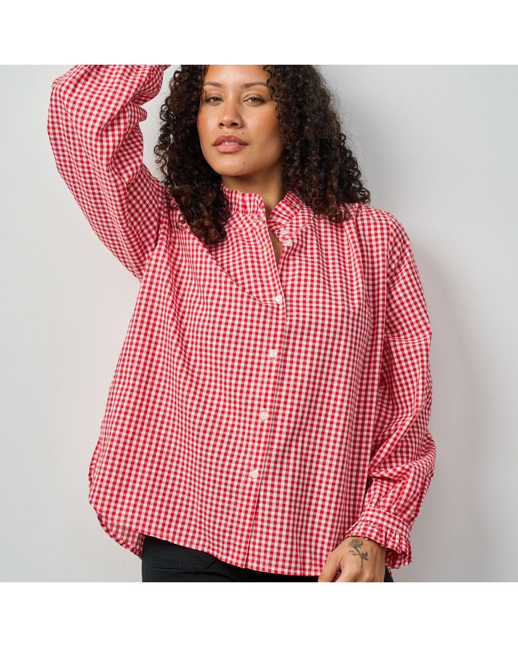 Luella Fashion Pink Carron Cotton Blouse Gingham Pattern