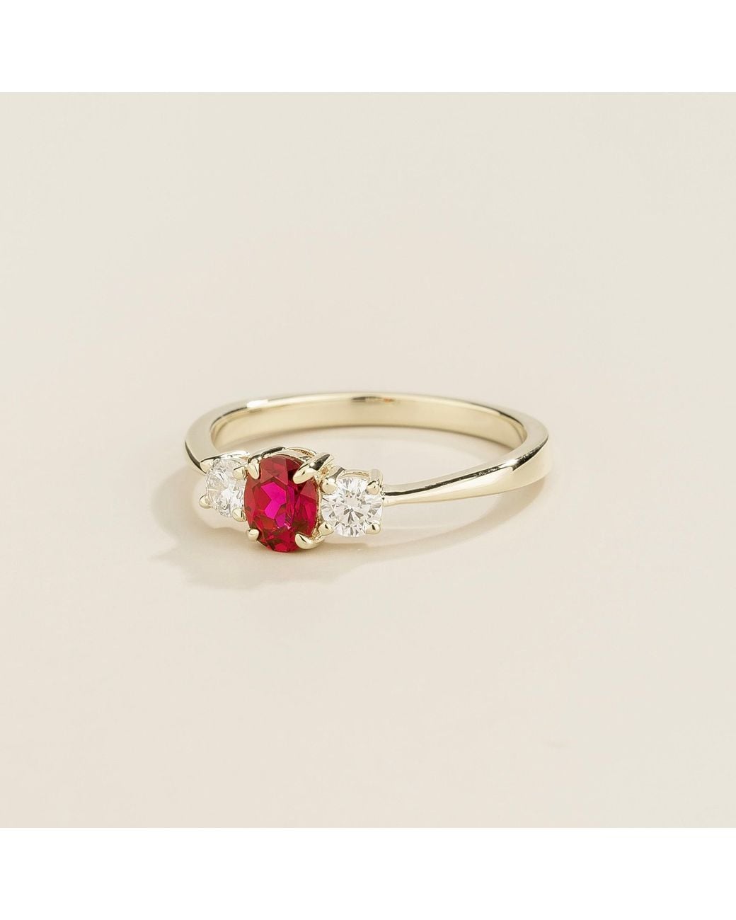 Juvetti White Boble Ruby Oval & Diamond Three-Stone Ring