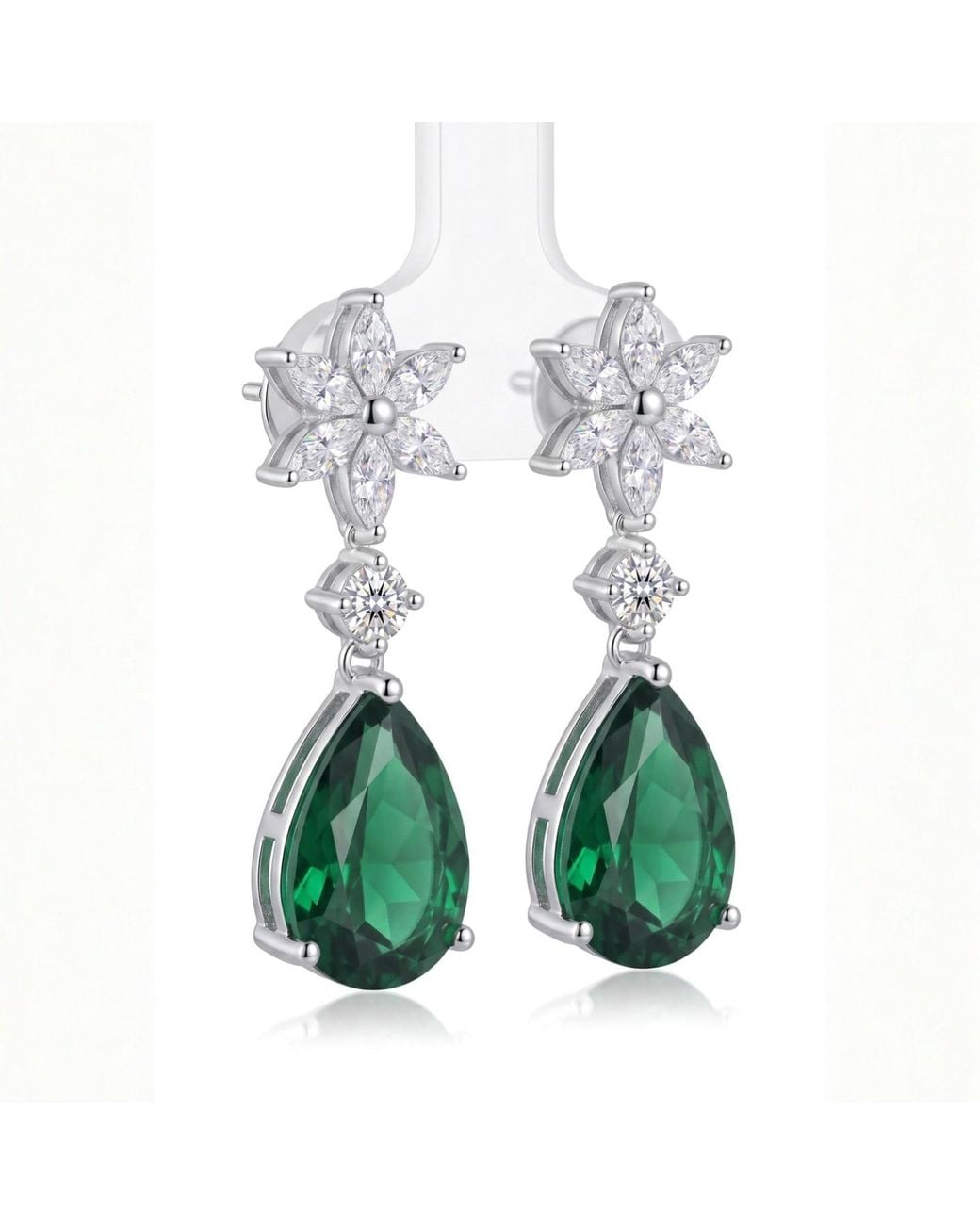 Latelita London Green Sunflower Emerald Drop Earrings