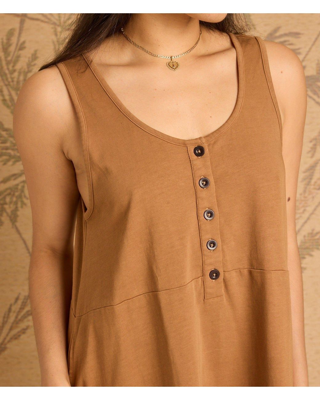 Known Supply Brown Button Up Sleeveless Dress