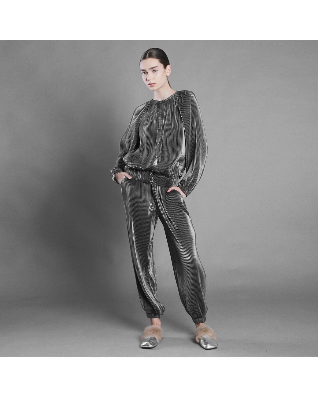 Silvia Serban Black Pleated Voile Bomber