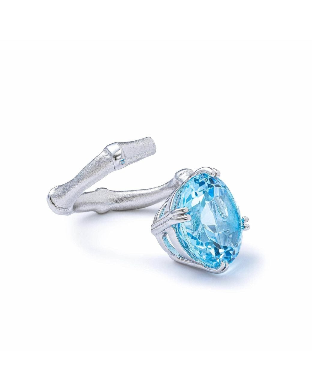 German Kabirski Blue Mirae Open Band Ring With Natural Round Cut Topaz