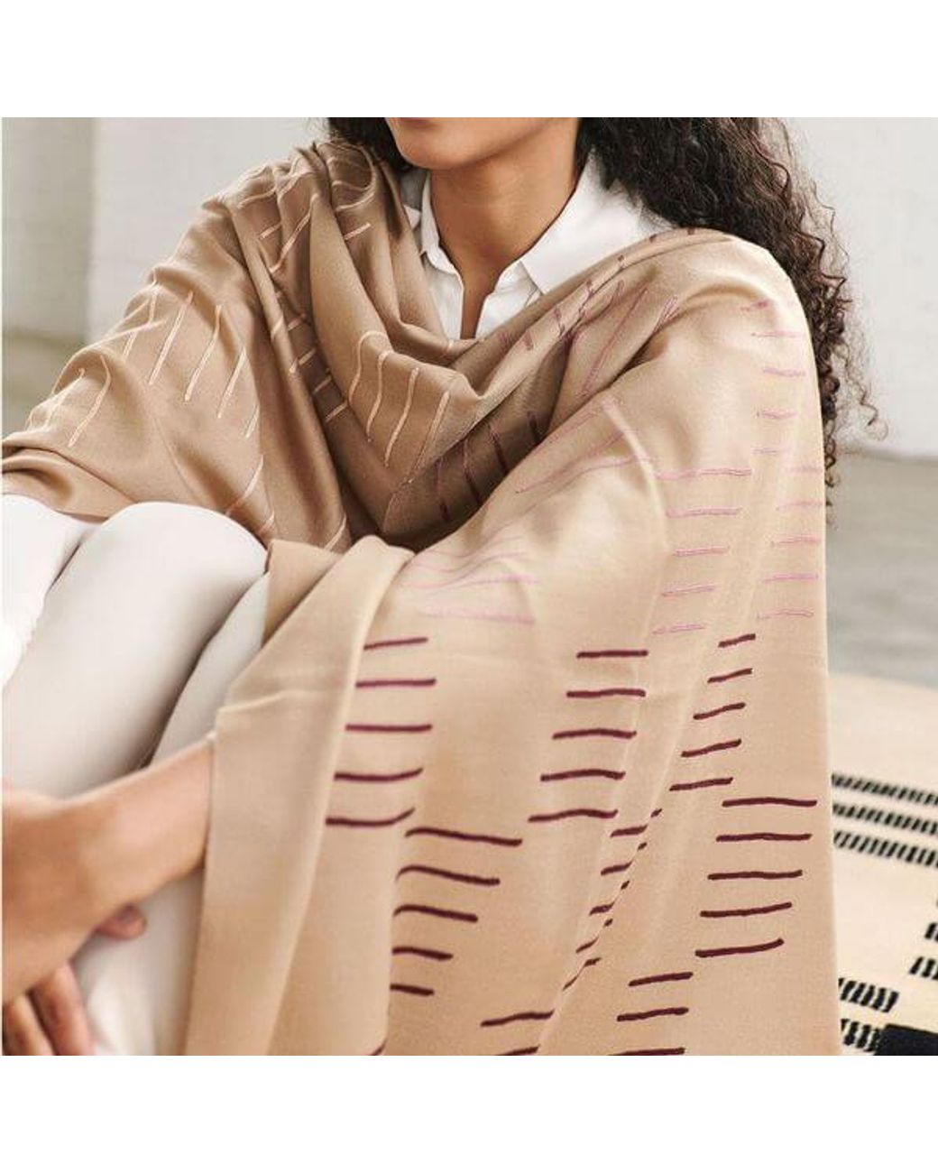 Variously Natural Maple Handwoven Hand Embroidered Classic Scarf